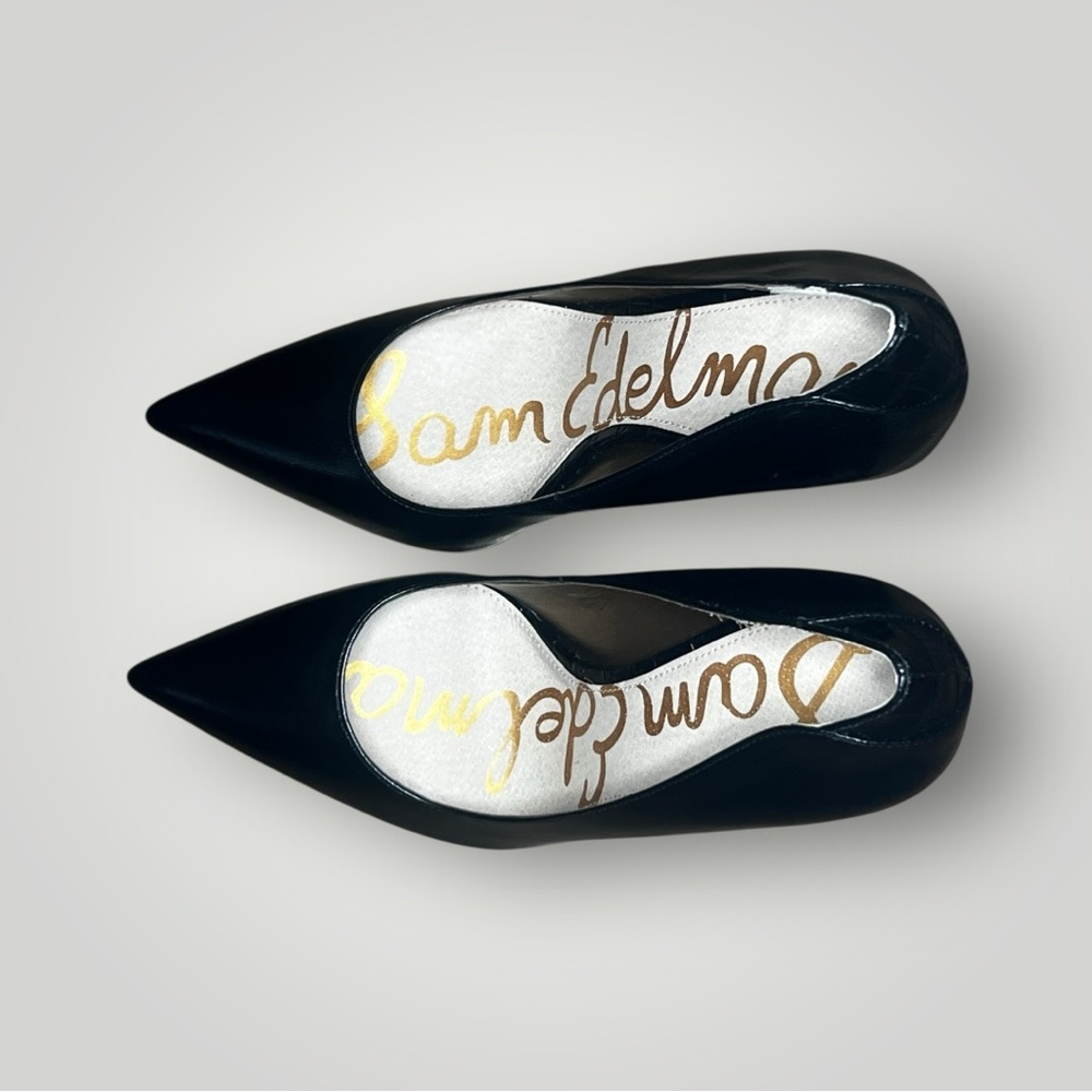 Sam Edelman Pointed Toe Black Leather Stiletto Pump Heels Women’s 7 - Picture 3 of 6